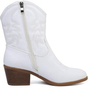 Todaysunny Women Beige Western Femme Cowboy Calf Ankle Booties With Side Zip
